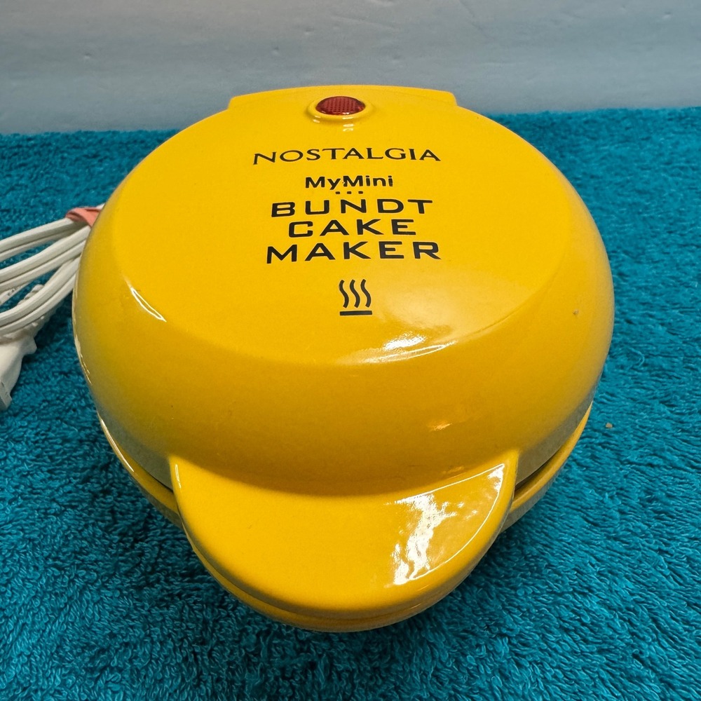 Nostalgia MyMini Bundt Cake Maker Yellow Compact Electric Baker Non-Stick 3-Slot
